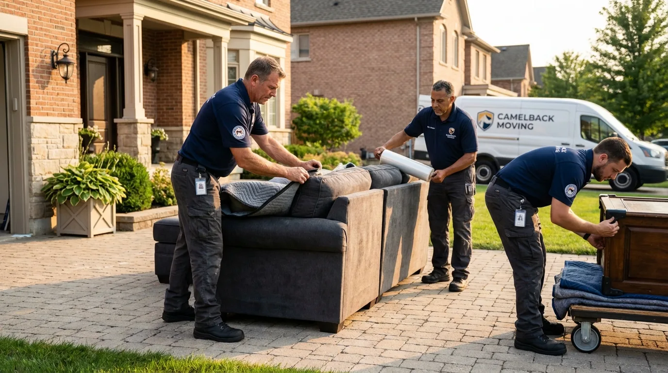 Large estate moving crew wrapping furniture in Devine, TX