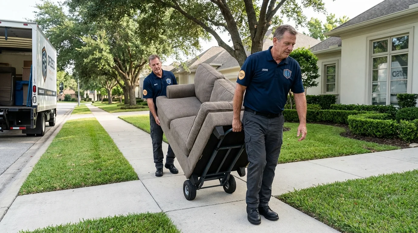 Local residential moving crew loading furniture in Devine, TX